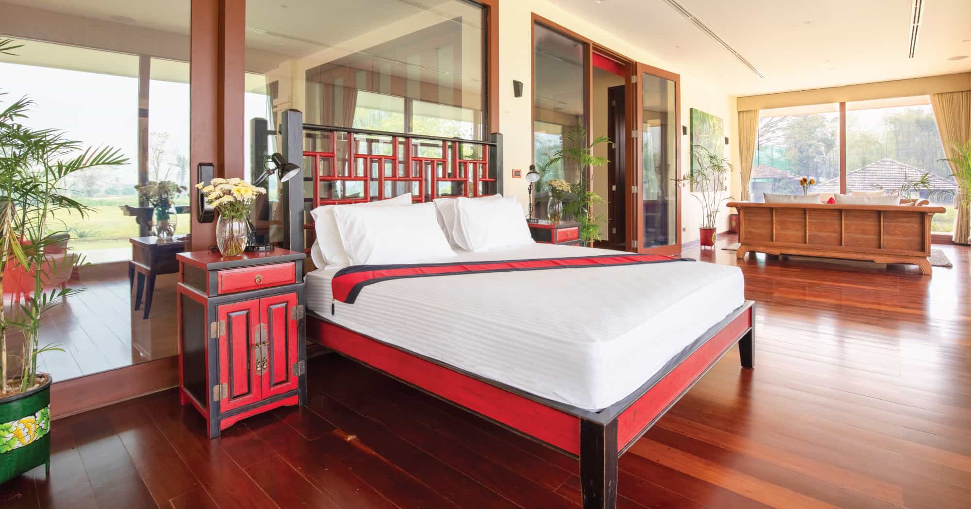 A light-filled Lakeside House bedroom at ChaChaMoon